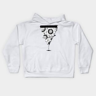 galaxy space pizza melting black and white illustration by shoosh Kids Hoodie